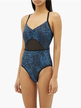 Adidas by Stella McCartney Blue Gathered Snake-Print Swimsuit One-Piece large
